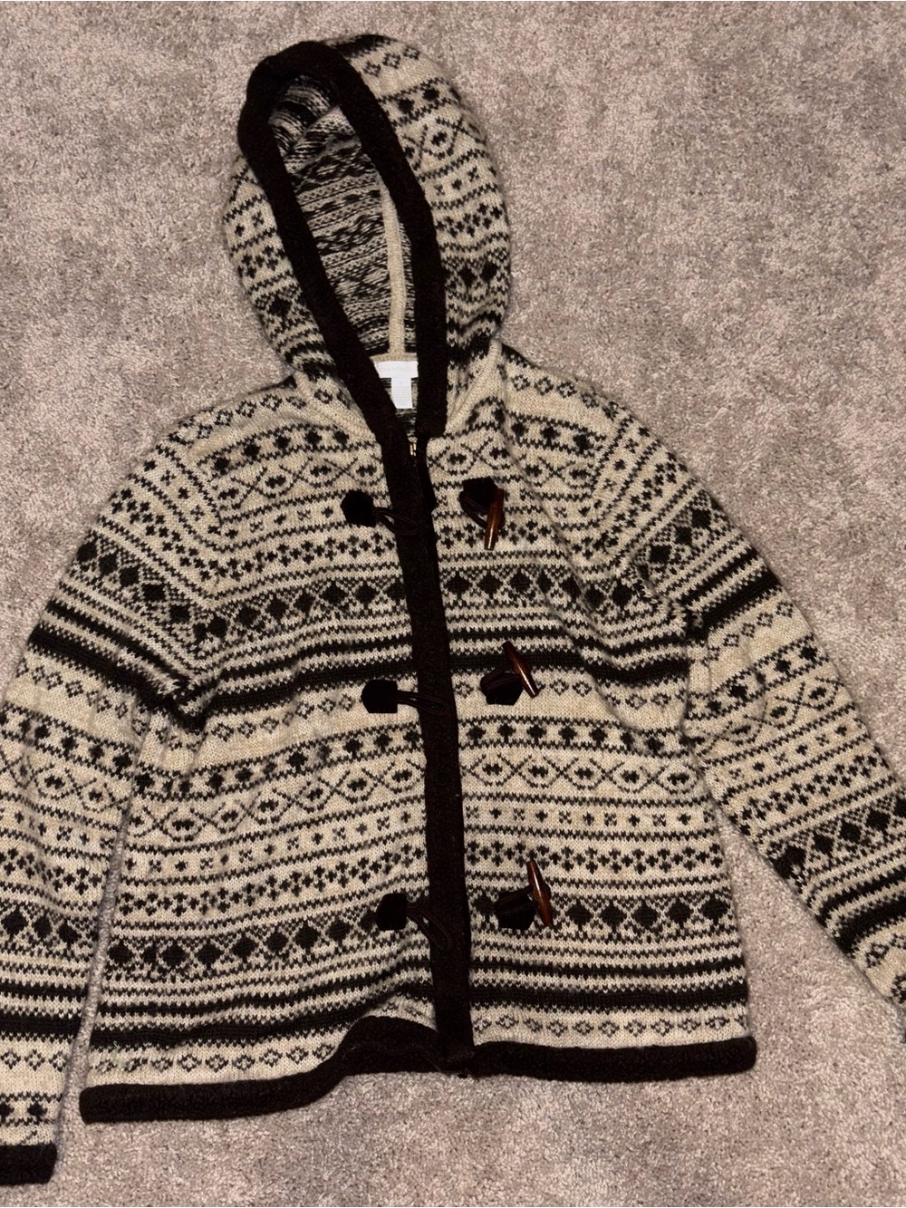 Charter Club Lambswool Fair Isle Toggle Zip Up Hooded Sweater Jacket Large L